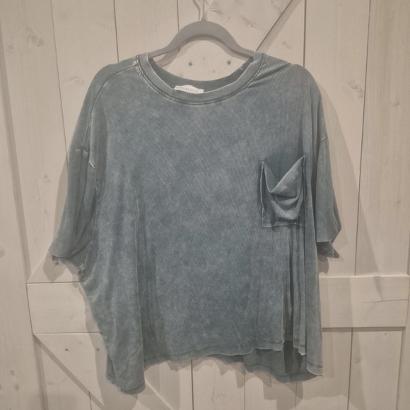 Zenana Outfitters Mineral-Wash Pocket Tee in Sage - Picture 2 of 5